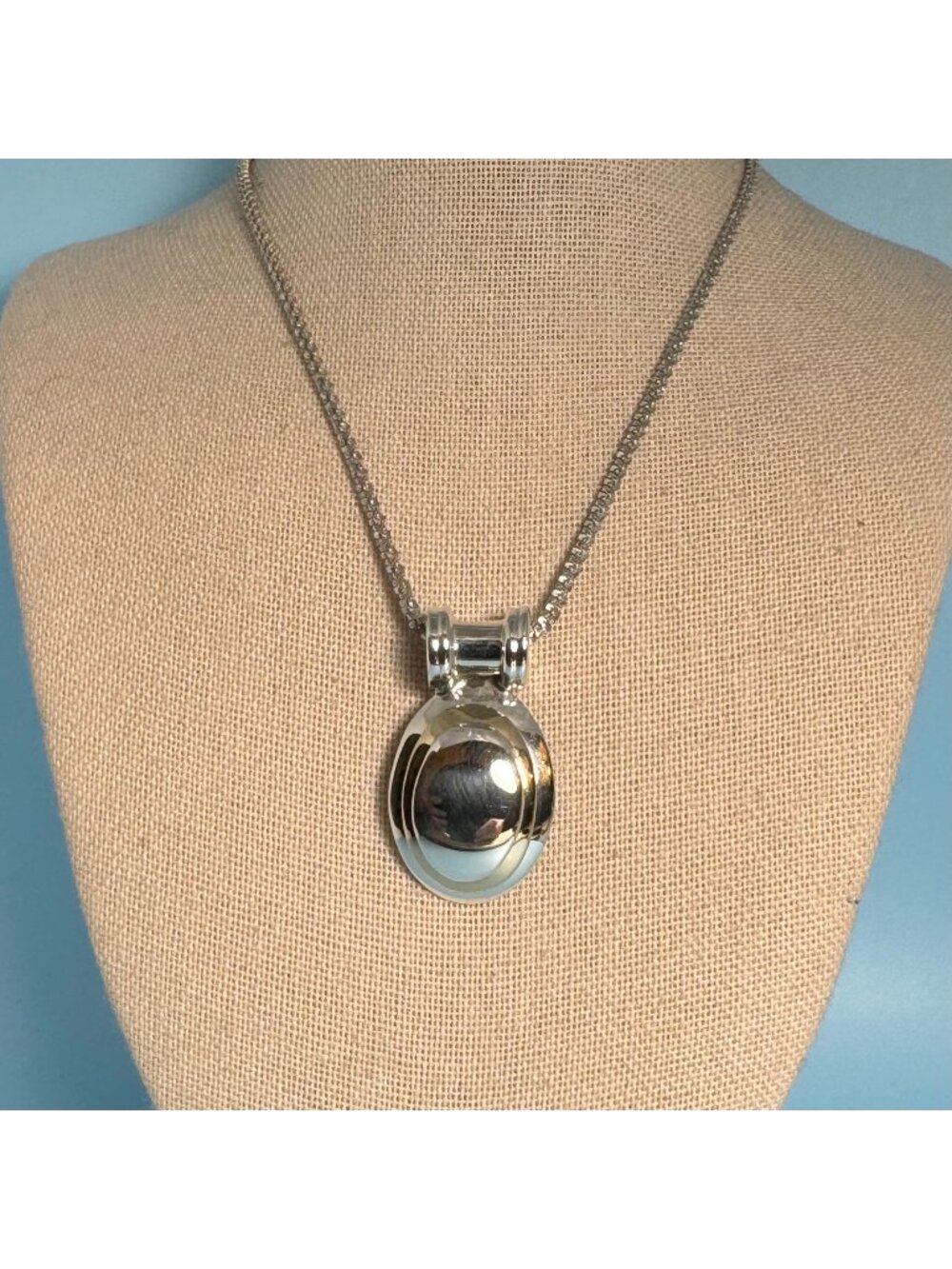 Oval Statement Slide Pendant Sterling Silver 925 Textured Round Fancy Link Chain